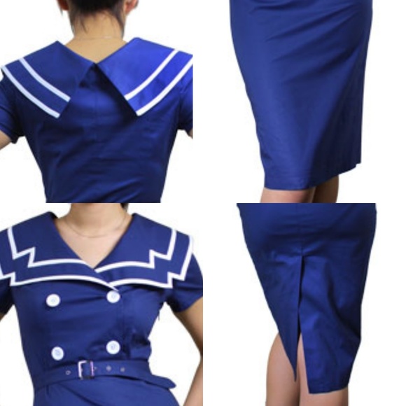 ❤️ Plus Size Pin Up Sailor Pencil Dress - Picture 2 of 5